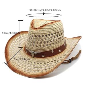 Chapeaux <span class=keywords><strong>de</strong></span> cowboy en <span class=keywords><strong>paille</strong></span> pour femmes et hommes, <span class=keywords><strong>chapeau</strong></span> <span class=keywords><strong>de</strong></span> cowgirl western à large bord, <span class=keywords><strong>chapeau</strong></span> <span class=keywords><strong>de</strong></span> soleil pour voyage, vacances et plage - Product Image 5