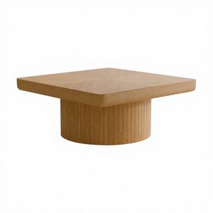 Mesa de Centro Cuadrada para Sala de Estar, Moderna, de Madera Maciza + Chapa de MDF, Patrón de Parqué, Base Cilíndrica, Duradera, Engrosada, Fácil de Usar - Product Image 2