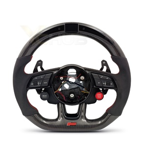Volant en cuir semi-synthétique et fibre de carbone avec bouton de démarrage pour <span class=keywords><strong>Audi</strong></span> A3 A4 A5 A6 A7 C6 C7 C8 S3 S4 S5 S6 B7 B8 B9 RS3 RS5 <span class=keywords><strong>RS6</strong></span> - Product Image 1