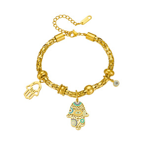 Gold Plated Titanium Steel <b>Hamsa</b> Hand Charm <b>Bracelet</b> For Women Gift Jewelry - Product Image 5