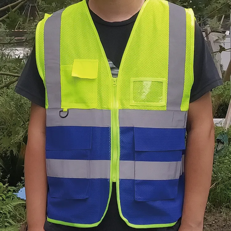 Hi vis güvenlik iş Polyester ANSI tonlu yüksek görünürlük yansıtıcı yelek cepler ile