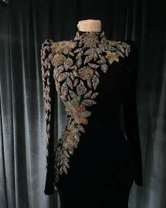 LM A883 nuovo di zecca brillante stile sirena di diamanti con paillettes con perline in <span class=keywords><strong>velluto</strong></span> naturale <span class=keywords><strong>Midi</strong></span> abito da sera da donna - Product Image 6