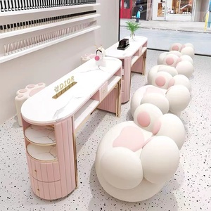 ชุดโต๊ะทำเล็บและเก้าอี้หินอ่อนสีขาวสำหรับร้านเสริมสวยมืออาชีพ ป้องกันฝุ่นรั่วซึม พร้อมที่เก็บของ - Product Image 4