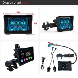 5" Portable GPS Motorcycle Navigation Waterproof Front Rear Cam Wireless CarPlay Android Auto Easy Install Support DVR Touch IPS