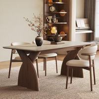Table à manger en bois massif de style vintage américain avec plateau en travertin, table à manger de style français du milieu du siècle pour la maison