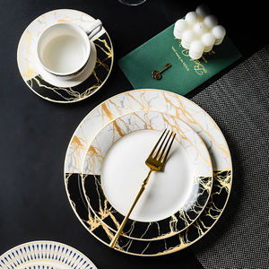 Service de table doré de luxe, assiette à vaisselle, vaisselle, porcelaine, <span class=keywords><strong>marbre</strong></span>, design, assiettes en céramique, tasses et plats de cuisine, ensemble d'assiettes - Product Image 2
