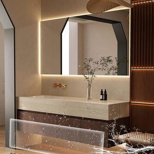 Ensemble de salle de bain mural moderne avec lavabo simple, meuble en <span class=keywords><strong>bois</strong></span> massif, idéal pour projets hôteliers, vasques et armoires <span class=keywords><strong>à</strong></span> <span class=keywords><strong>pharmacie</strong></span> inclus - Product Image 3