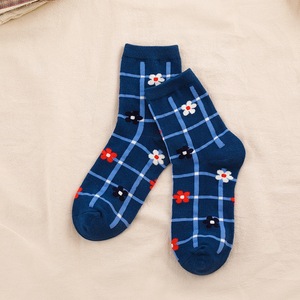 Calcetines de Algodón para Mujer, Otoño Invierno, con Diseño Floral, a Rayas y a Cuadros, de Media Caña - Product Image 5