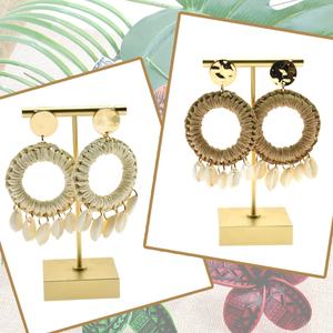 Venta caliente de la joyería de las mujeres de moda perla pendientes hecho a mano de ratán pendiente hoja verde Carey pendiente - Product Image 2