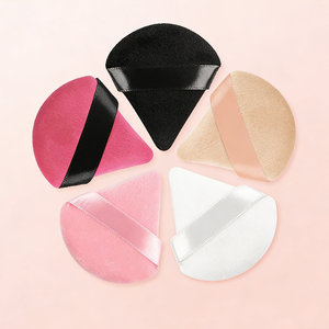 Houppette de maquillage triangulaire en velours de coton sans latex, ultra douce, grande et mini, avec logo personnalisé - Product Image 2