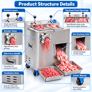 Machine à hacher et à découper la viande 2 en 1, 400 kg/h, acier inoxydable, hachoir à viande électrique pour boucherie, cuisine - Product Image 3