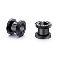 2024 vente en gros 2/3/4/5/6/8/10mm en acier inoxydable or noir bleu pavé zircone frais oreille Tunnel bouchons jauge civière boucles d'oreilles