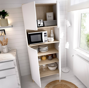 <span class=keywords><strong>Buffet</strong></span> de rangement <span class=keywords><strong>haut</strong></span> blanc et chêne avec 4 portes pour micro-ondes - Product Image 3