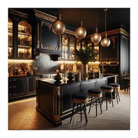 Porte vitrée de luxe personnalisée couleur noire Shaker en bois massif Armoire de cuisine en bois Ensemble de meubles design