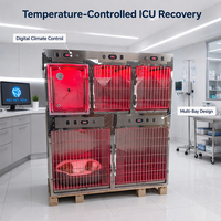 Cage d'oxygénothérapie vétérinaire thermostatée personnalisable OEM en acier inoxydable pour chien, avec roues, pour hospitalisation