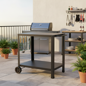 Luxurious Outdoor Double-Shelf metal Kitchen Cart <strong>BBQ</strong> Pizza Oven <strong>Stand</strong> for Outside Use - Product Image 3