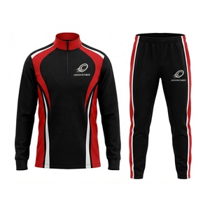 Ensemble d'entraînement de football personnalisé noir, rouge et blanc avec blocs de couleur, survêtement demi-zip OEM ODM - Product Image 1