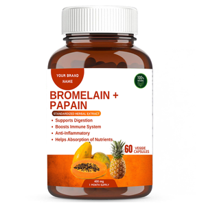 Bromelina de alta calidad + Papaya Soporte natural Sistema nervioso saludable Cápsulas Wild Direct Indian Proveedor Etiqueta privada - Product Image 1
