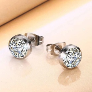 Fashion Jewelry Stainless Steel 8mm Round Zircon <b>Stud</b> <b>Earrings</b> Silver Single Cz Stone Diamond <b>Stud</b> <b>Earrings</b> - Product Image 5