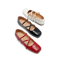 Ballerines Mary Jane à brides croisées pour femmes, chaussures décontractées en cuir avec boucle, cuir véritable