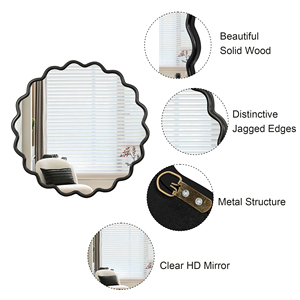 Specchio Ondulato in Legno Massello Nero 36x36, Decorazione Moderna da Parete per Camera da Letto, Bagno, Soggiorno - Product Image 5