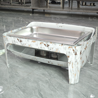 Chauffe-Plat Électrique de Luxe en Acier Inoxydable 9L à Motif Marbre Doré, Réchaud Hydraulique Professionnel pour Buffet