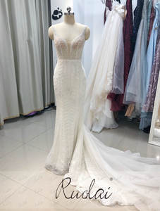 Ruolai vestidos de novia largos de <span class=keywords><strong>sirena</strong></span> con escote en V de <span class=keywords><strong>sirena</strong></span> de lujo Vintage de lujo con cuentas pesadas - Product Image 4