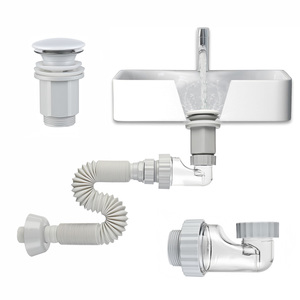 Tubo di Scarico Universale Flessibile Anti-intasamento per Lavabo con Valvola Pop-up, <span class=keywords><strong>Sifone</strong></span> Estensibile Anti-odore per <span class=keywords><strong>Bagno</strong></span> Senza Utensili - Product Image 1