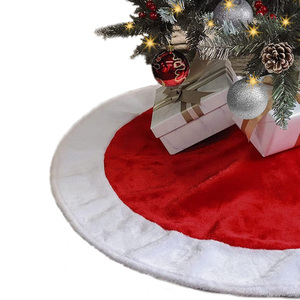 Tappetino per Albero di Natale, Diametro 80cm, Rosso in Peluche con Bordo Bianco - Product Image 1