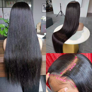 Pelucas de cabello humano con encaje frontal transparente 13x4, <span class=keywords><strong>peluca</strong></span> Frontal de encaje recto brasileño para mujeres negras, pelucas con cierre de encaje prearrancado - Product Image 5