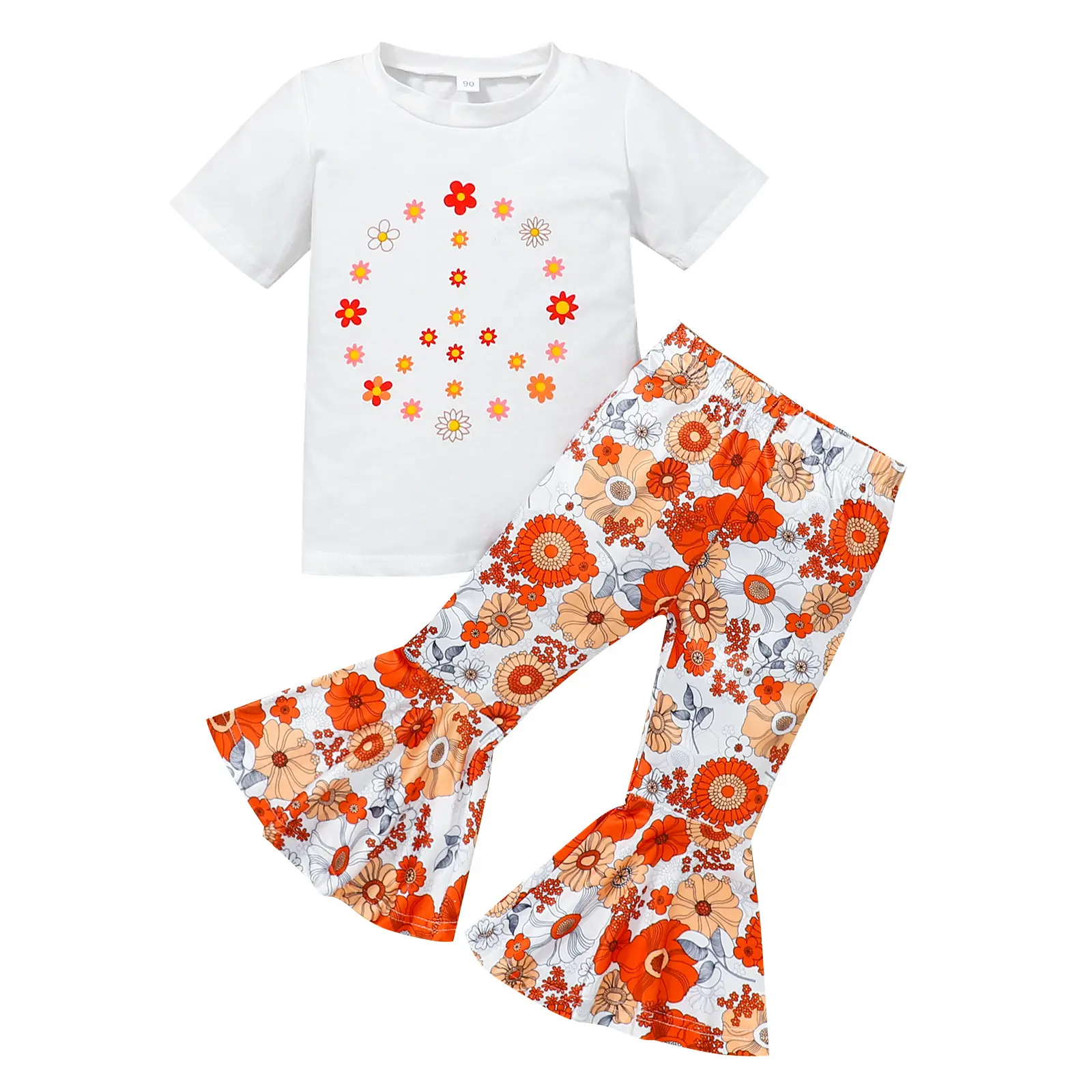 2023 New Style Summer Baby Clothes Short Sleeve T Shirt and Print Pants Kids Girl Clothes Set Girls Clothing Flare Pants Set