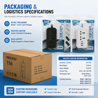 Multiprise universelle double avec quatre ports de charge USB, longueur de câble personnalisable, pour salle à manger, banque d'alimentation