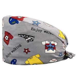 Bonnets de travail dentaires à nouer avec bouton, imprimés mignons, respirants, légers, en coton, unisexes, pour les salles d'hôpital - Product Image 1