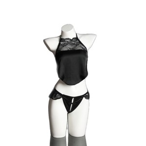 Camisón Sexy Retro de Encaje para Mujer, Top Halter Rojo de Satén con Bordado Floral, Conjunto de Lencería 8353 - Product Image 4