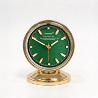 Horloge de table de luxe à cadran vert avec lumière nocturne ambiante, horloge de bureau silencieuse à quartz décorative pour la maison, la chambre à coucher, le salon, ornement