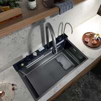 Robinet cascade multifonctionnel avec affichage numérique intelligent, évier de cuisine en acier inoxydable à touches de piano