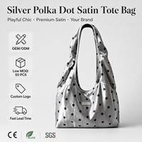 Sac fourre-tout en satin à pois pour femme, sac à bandoulière souple métallique avec plaque métallique vierge, conception personnalisée OEM