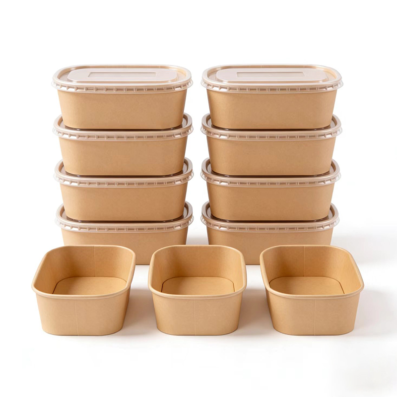 Eco-Friendly Biodegradable Disposable Kraft Paper Bowls Lids | Recyclable Takeaway Packaging For Salad Fruit Snack Logo Printing