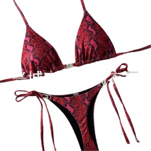 Nuevo traje de baño sexy de dos piezas con estampado de piel de serpiente a la moda para mujer, bikini con tirantes cruzados en el cuello para comercio exterior transfronterizo - Product Image 5