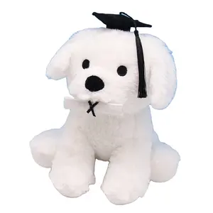 Animali di peluche per cani di laurea per bambini ragazze ragazzi, simpatici peluche per cani di peluche bianchi con cappello di laurea