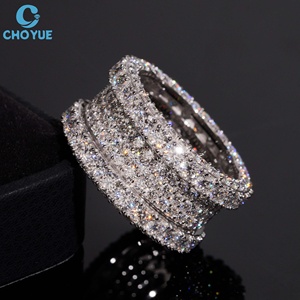 Women's Rhodium <b>Plate</b> 925 Sterling Silver Lab Grown Diamond <b>Ring</b> Round Brilliant Cut Full Pave IGI Certified Luxury Wedding Band - Product Image 3