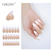Faux Ongles 24 Pièces Longs Stiletto French, Capsules d'Ongles à Coller Couverture Complète, Couleurs Rose Nude, avec Limes et Adhésifs pour Doigts