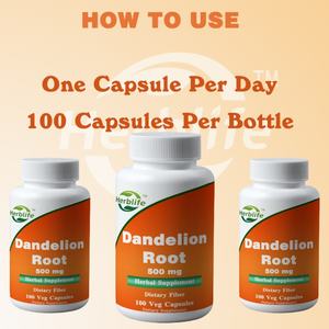 Venta Caliente OEM - Personalizable - Raíz de Diente de León (Taraxacum Officinale) 500 Mg, Suplemento Herbal, para Dieta, 100 Cápsulas Vegetarianas - Product Image 2