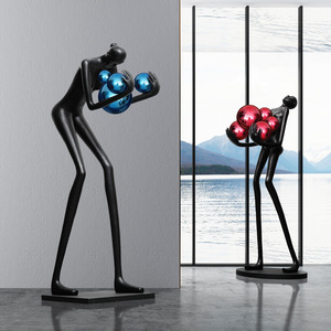 Postmoderne humanoïde lampadaire <span class=keywords><strong>Sculpture</strong></span> tenant boule modèle Art Designer hôtel hall salon lampadaire - Product Image 5
