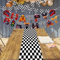Bannière de fête sur le thème des voitures de course, guirlande en papier Joyeux Anniversaire, fanions drapeau à carreaux pour fournitures de fête d'anniversaire