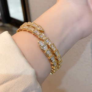 Fashion Cuff <b>Bracelets</b> <b>Copper</b> Zircon 18k Rose Gold Plated Three Layer Snake Design Micro Insert Jewelry Gift Spring 2025 - Product Image 2