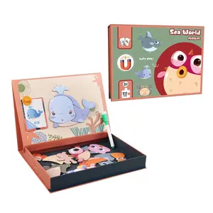 Nieuwe Collectie Item 52Pcs Educatief Kind Verbeelding Diy Houten Magnetische Puzzel Tekentafel Puzzel Speelgoed Voor Kid