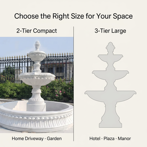 Fuente de agua de mármol blanco de 2 niveles tallada a mano <span class=keywords><strong>TREVI</strong></span>, fabricante de fuentes circulares para decoración de jardín exterior y entrada de vehículos. - Product Image 2