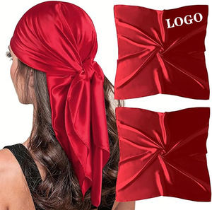 Custom Logo <b>Large</b> 35" Square Head Women Satin Silk <b>Scarf</b> Solid Color Bandana for Night Hair Wrap - Product Image 1