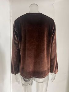 Primavera terciopelo linterna <span class=keywords><strong>manga</strong></span> larga Blusas <span class=keywords><strong>Manga</strong></span> Larga Mujer botón cuello en V camisetas Casual blusa Tops al por mayor - Product Image 5